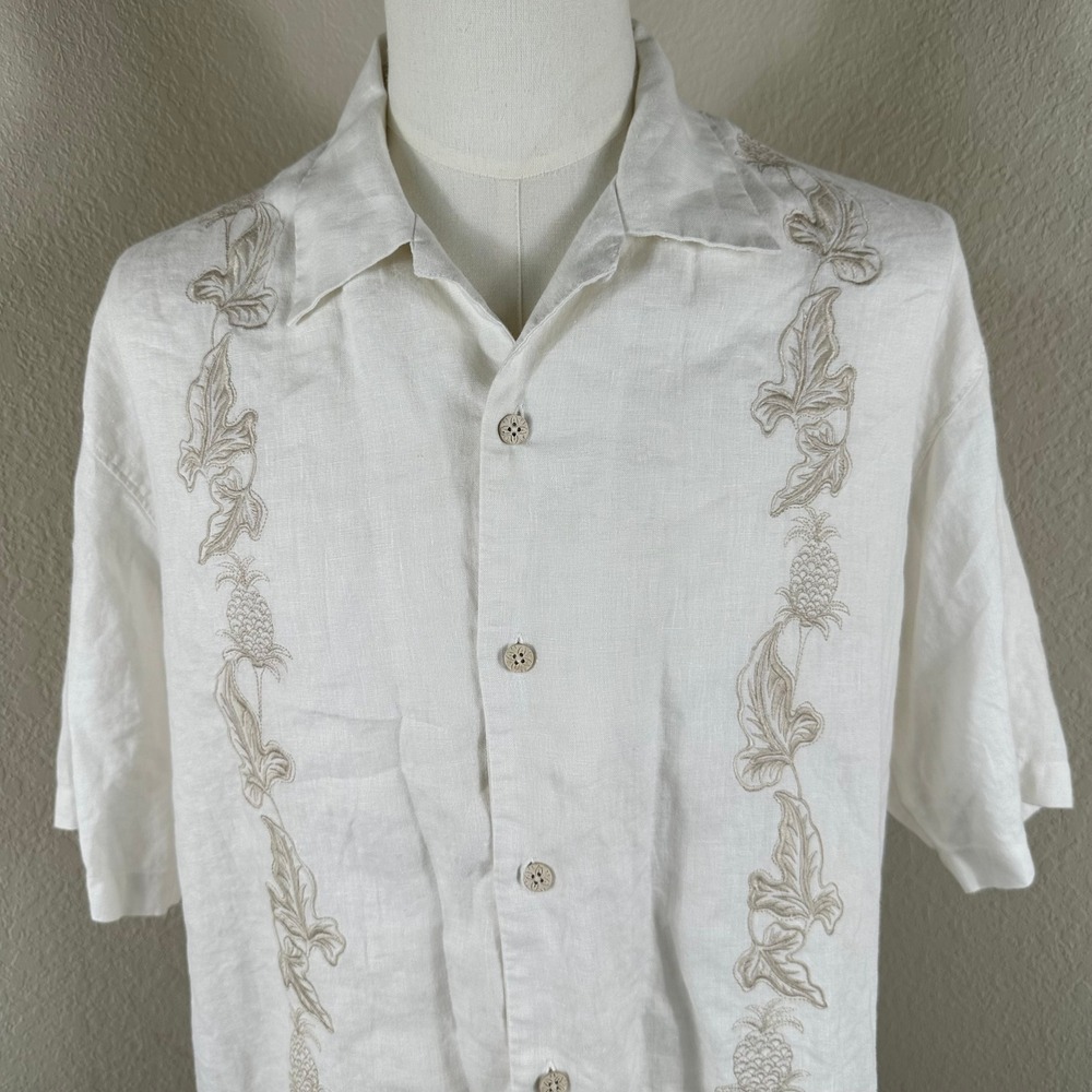 Tommy Bahama Golf Shirt Mens XL White Linen Pineapple Embroidered Coastal Resort - Picture 3 of 8